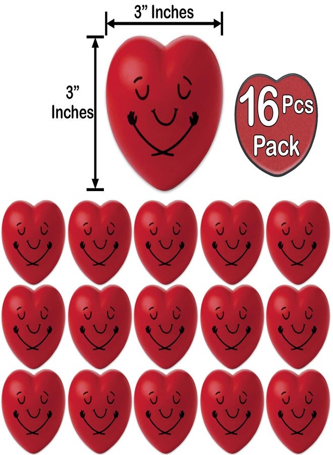 BASHOUT Heart Shape Stress Balls 16 Pcs Pack | 3” Inch Red Heart Shape Smile Balls | Squeeze Foam Heart Balls with Hug | Soft Heart Balls for Valentines Classroom Gifts | Valentines Party Favors | BASHOUT - Image 2